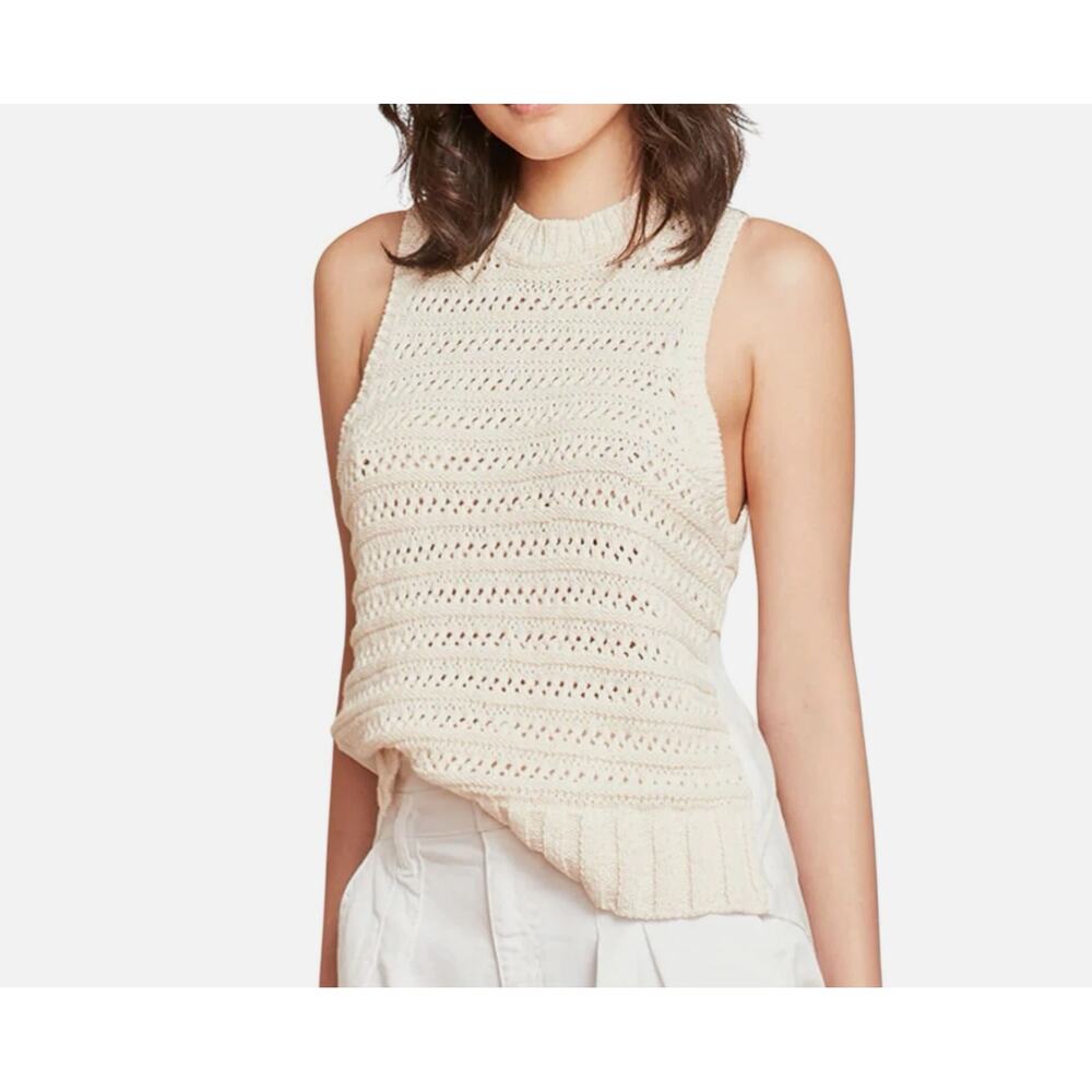 Veronica‎ Beard Sade Tank Sweater Top Crochet Chunky Knit Neutral Minimal Cream